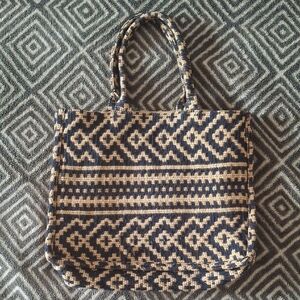 H&M Limited Edition Jacquard Weave Tribal Patterned Jute Large Tote Handbag Bag